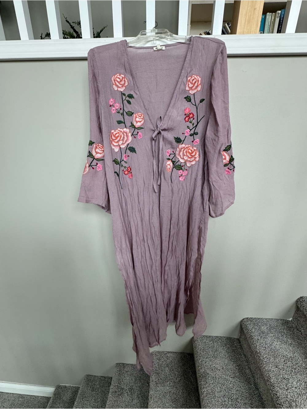 Embroidered Mauve Floral Tie-Front Women’s Top